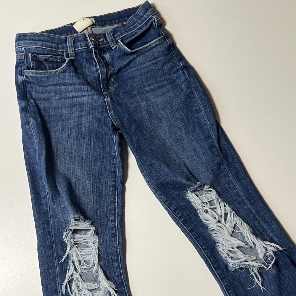 L'Agence‎ Jordan Cropped Straight High Rise Classic Vintage Destruct Jeans Sz 24